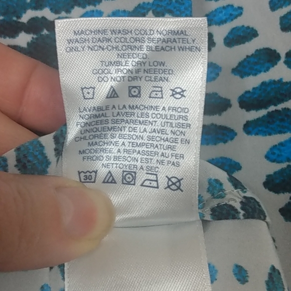 Land's End Outfitters Long Tab Sleeve Top AT&T Logo Blue Gray Pattern size US 4 - Picture 14 of 15